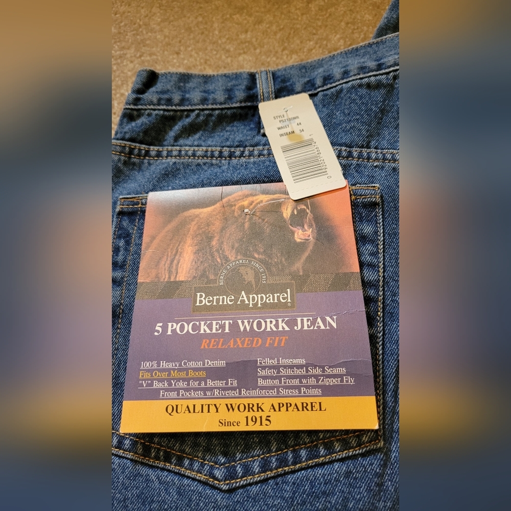 Brand New Berne Apparel 5 pocket work jean relaxed fit mens size 44 x 34